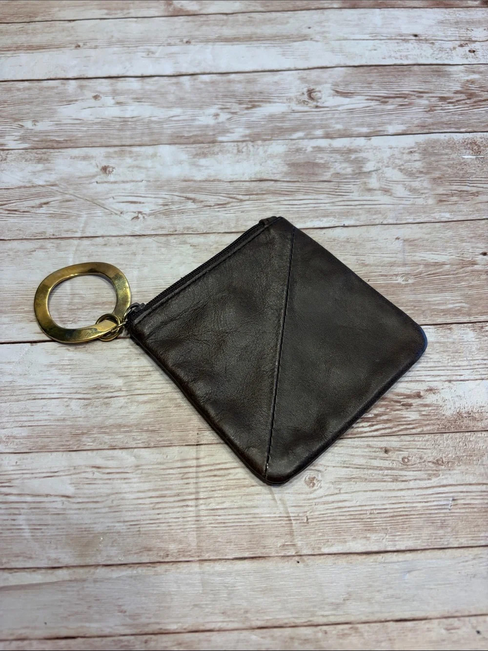Ippolita Black Leather Zip Key Pouch with Gold Keyring